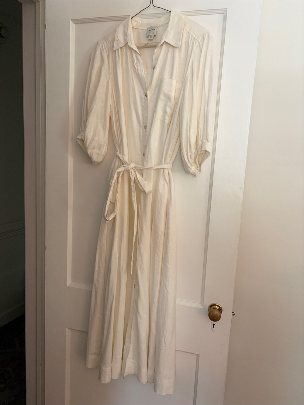 Maeve Button-Front Cream Shirt Dress with Tie Waist
